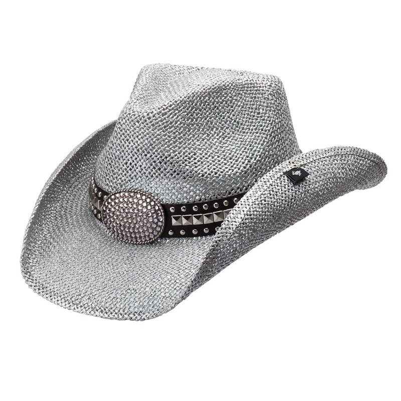 Peter Grimm Women's Gila Drifter â€“ Rhinestone Cowgirl Hat (Metallic Silver)